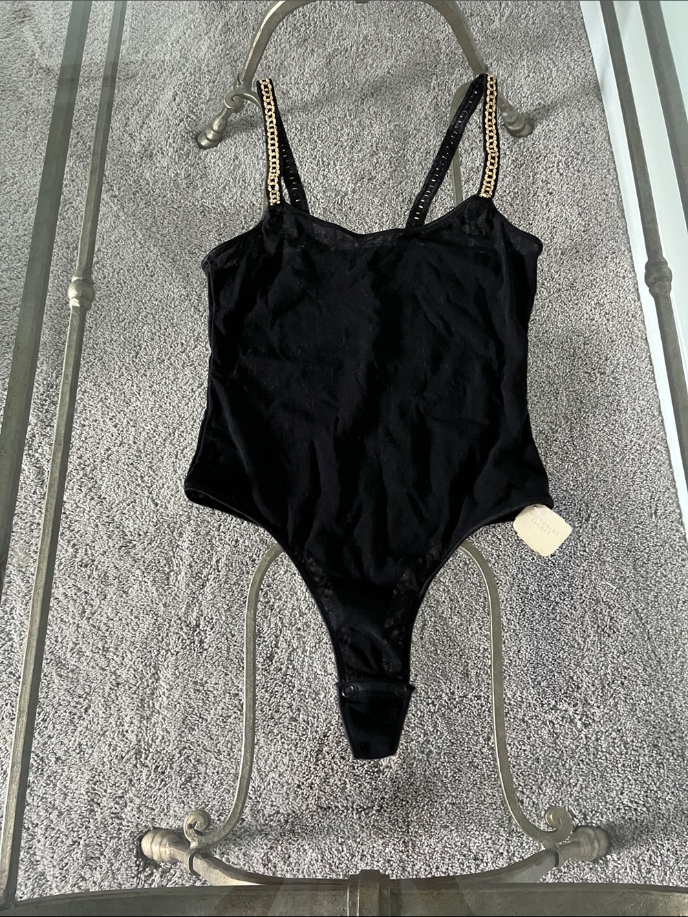 Victoria's Secret Black Bodysuit with Gold Straps